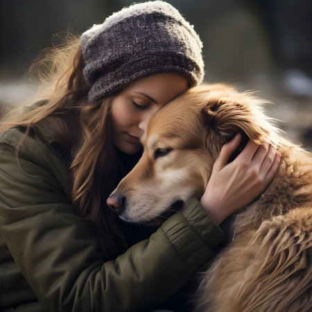 Beautiful young woman with her dog in the park. Golden retrieverの素材