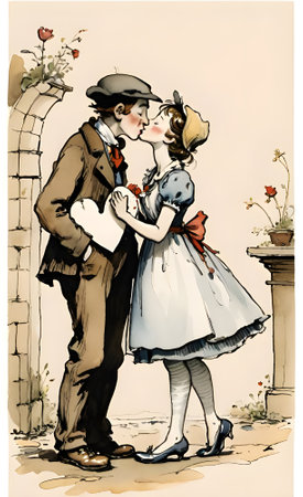 Retro Illustration of a Couple in Love on Valentine's Dayの素材
