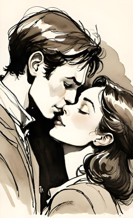Sketch of a young couple in love. Hand-drawn illustration. valentineの素材