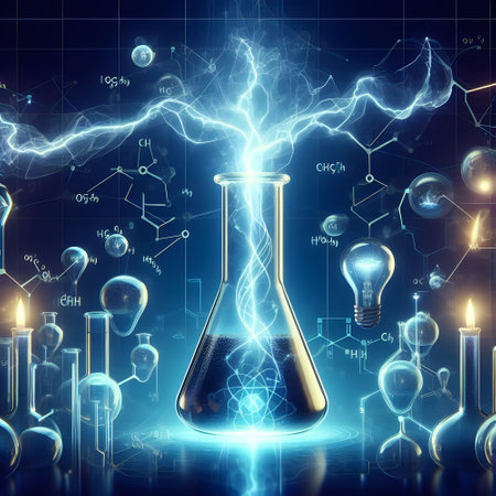 science laboratory test tube with lightning, chemistry electrochemistryの素材