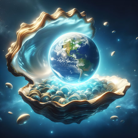 Earth in an oyster shell. Concept of the phrase 
 "The world is your oyster".の素材