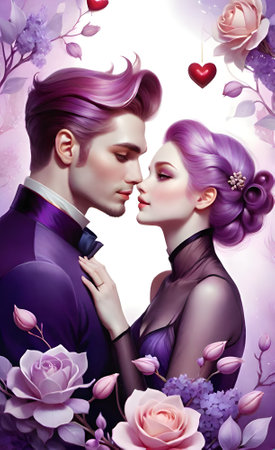 Portrait of a beautiful young couple in love. Valentine Illustrationの素材