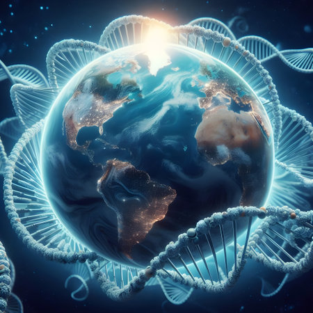 3D rendering of the planet Earth surrounded by dna and neurons.の素材