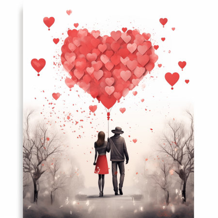 Romantic couple in love with heart shaped balloon. Valentine's day conceptの素材