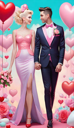 Beautiful young couple in love. Valentine's day. Wedding illustrationの素材