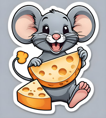 Mouse with cheese and cracker on gray background. Vector illustration.の素材