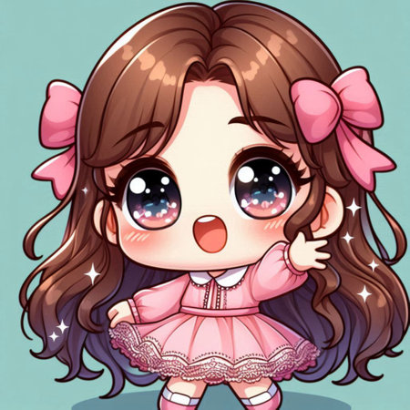 Illustration of a Cute Little Girl Wearing a Pink Dressの写真素材