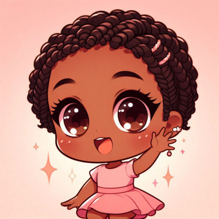 Illustration of a Cute Little African American Girl in a Pink Dressの写真素材