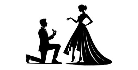 Silhouette of a lady and man proposal on the white backgroundのイラスト素材
