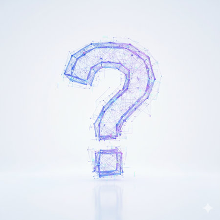 Question mark made of blue polygonal wireframe on white background, holographicの素材