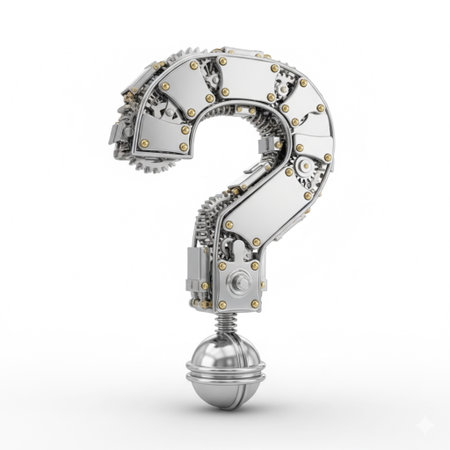 Question mark made from gears on white background. 3d rendering.の素材