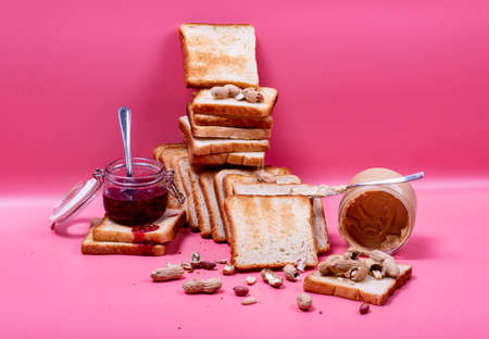 food photography. Toast with creamy peanut butter.