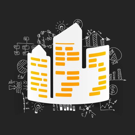 drawing business formulas. city skyscrapersのイラスト素材