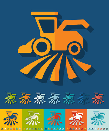 combine-harvester icon in flat design with long shadowsのイラスト素材