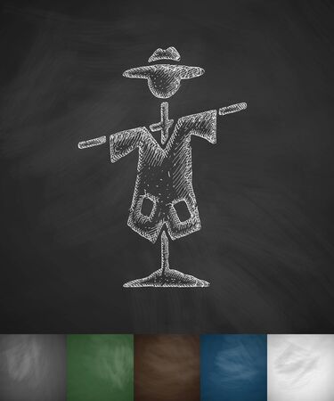 scarecrow icon. Hand drawn illustration on Chalkboardのイラスト素材