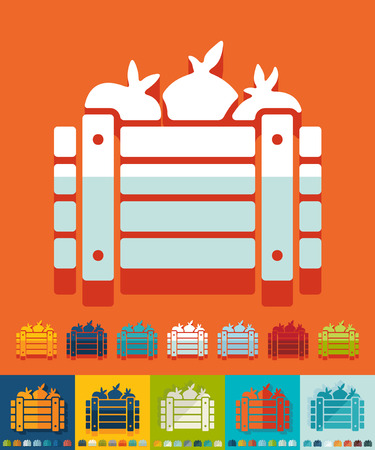 wooden crate vegetables icon in flat design with long shadows. Vector illustrationのイラスト素材