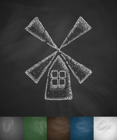 wooden mill icon. Hand drawn vector illustration. Chalkboard Designのイラスト素材