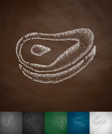 steak icon. Hand drawn illustration on Chalkboardのイラスト素材