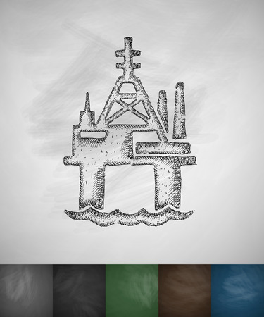 oil derrick in sea icon. Hand drawn illustration on Chalkboardのイラスト素材