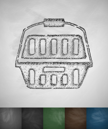 plastic case for pets icon. Hand drawn illustration on Chalkboardのイラスト素材