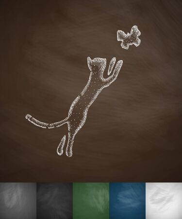 cat and butterfly icon. Hand drawn illustration on Chalkboardのイラスト素材