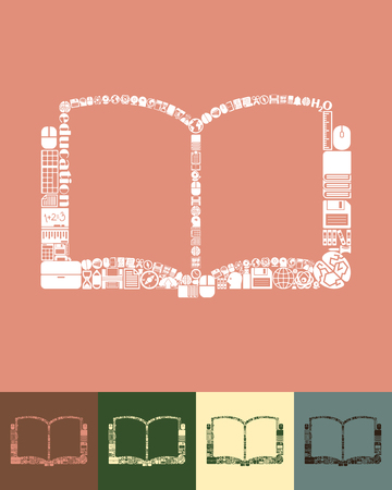 illustration of the book with icons compositionのイラスト素材