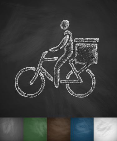 delivery of goods by bicycle icon. Hand drawn vector illustration. Chalkboard Designのイラスト素材
