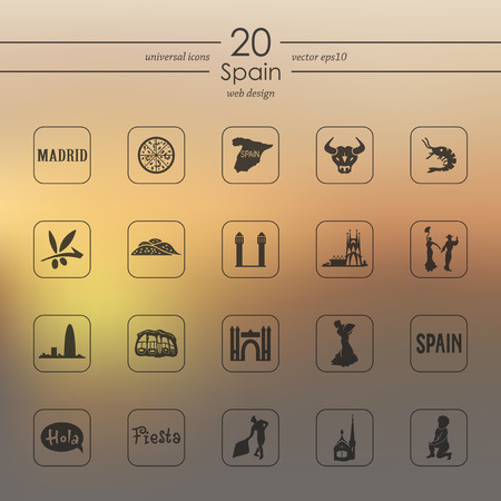 Spain modern icons for mobile interface on blurred backgroundのイラスト素材