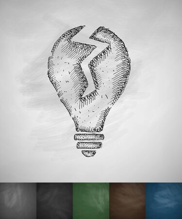 broken light bulb icon. Hand drawn vector illustration. Chalkboard Designのイラスト素材