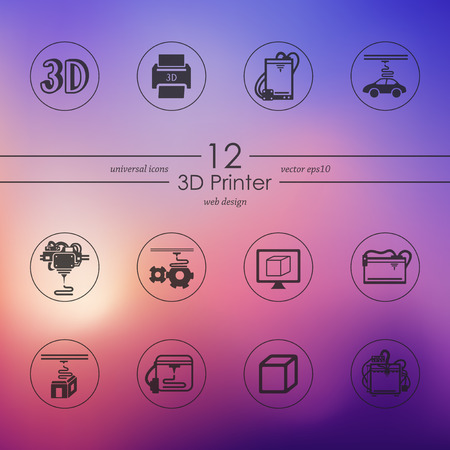 three d printer modern icons for mobile interface on blurred backgroundのイラスト素材