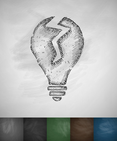 broken light bulb icon. Hand drawn vector illustration. Chalkboard Designのイラスト素材