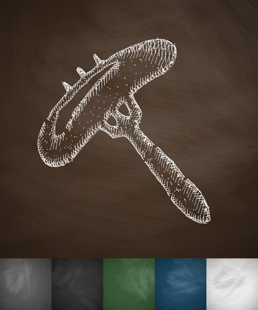 sausage on a fork icon. Hand drawn vector illustration. Chalkboard Designのイラスト素材