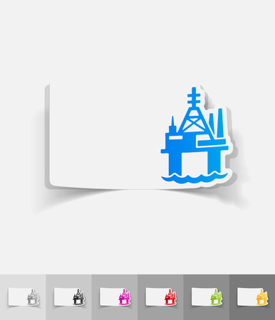 oil derrick in sea paper sticker with shadow. Vector illustrationのイラスト素材