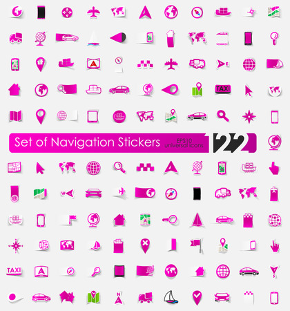 navigation vector sticker icons with shadow. Paper cutのイラスト素材