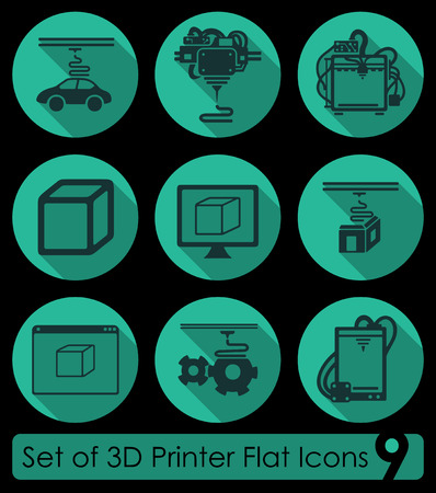 Set of three d printer flat icons for Web and Mobile Applicationsのイラスト素材