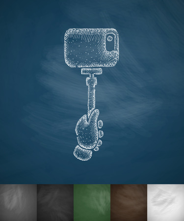 monopod selfie icon. Hand drawn vector illustration. Chalkboard Designのイラスト素材
