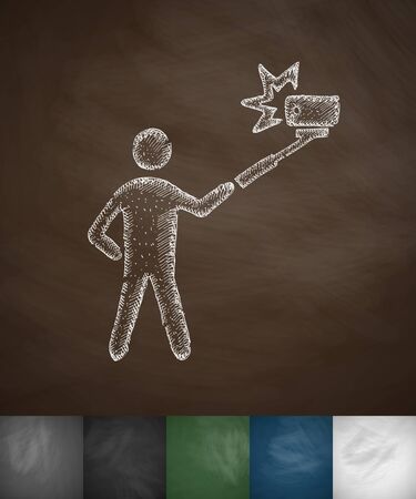 monopod selfie icon. Hand drawn vector illustration. Chalkboard Designのイラスト素材