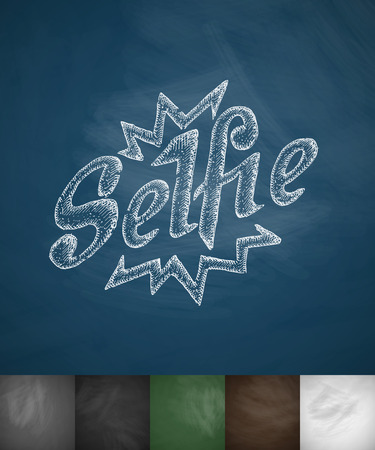 selfie icon. Hand drawn vector illustration. Chalkboard Designのイラスト素材