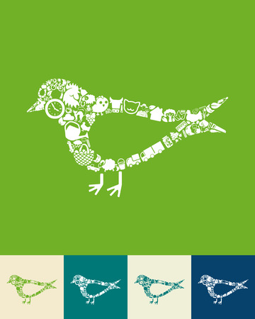 illustration of the bird with icons compositionのイラスト素材