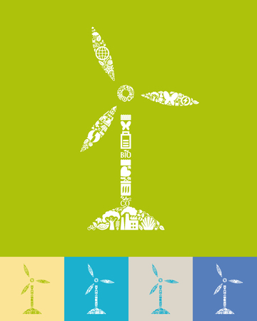 illustration of the wind turbines with icons compositionのイラスト素材