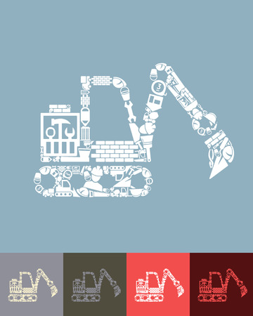 illustration of the excavator with icons compositionのイラスト素材
