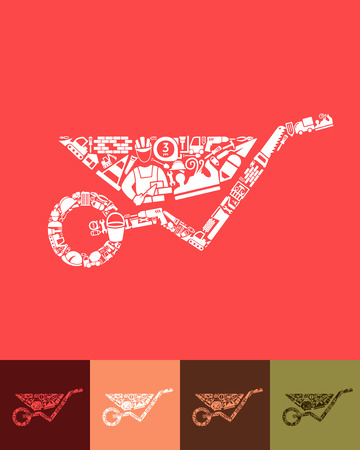 illustration of the wheelbarrow with icons compositionのイラスト素材