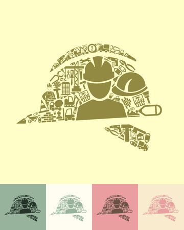 illustration of the helmet with icons compositionのイラスト素材
