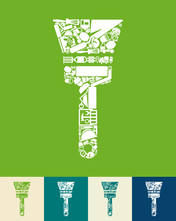 illustration of the paint brush with icons compositionのイラスト素材