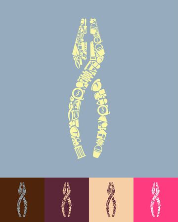 illustration of the pliers with icons compositionのイラスト素材