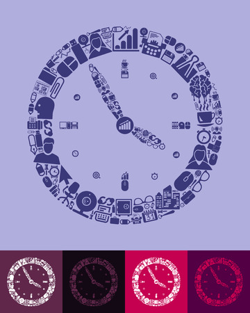 illustration of the clock with icons compositionのイラスト素材