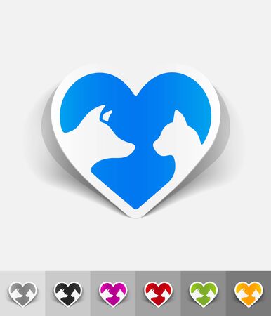 friendship cat and dog paper sticker with shadow. Vector illustrationのイラスト素材