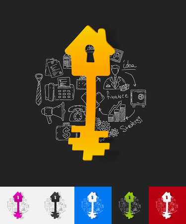 hand drawn simple elements with key paper sticker shadowのイラスト素材