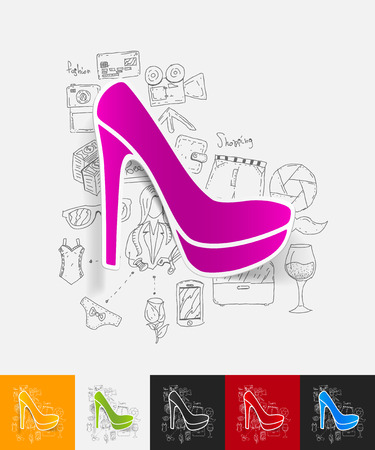 hand drawn simple elements with shoe paper sticker shadowのイラスト素材