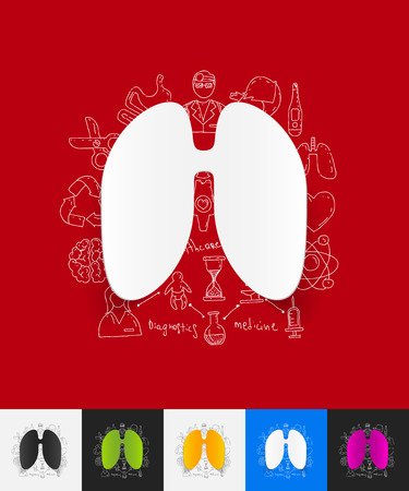 hand drawn simple elements with lung paper sticker shadowのイラスト素材